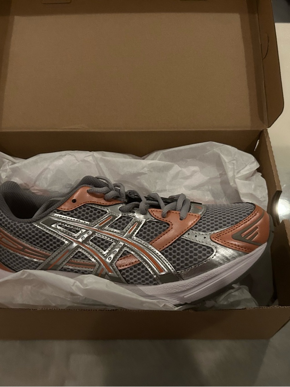 Asics Gray Mesh Running Shoe with Copper Accents